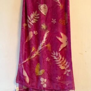 Patti scarf eco printed on Habutai silk with fallen leaves and natural sappanwood dye - SewMuchBetter