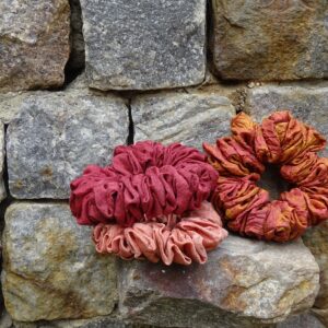 Pack of 3 naturally dyed silk scrunchies in varied natural dye shades - SewMuchBetter