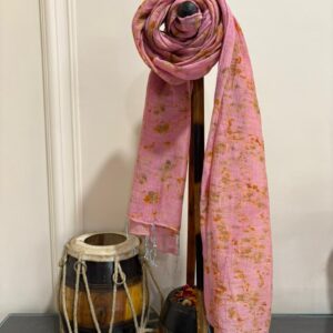 Priya scarf in baby pink natural sappanwood dye with marigold bundle dye and katdana tassels - SewMuchBetter