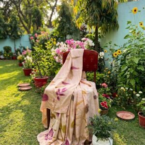 Nisha saree in off white Habutai silk with vibrant colourful botanical eco prints - SewMuchBetter