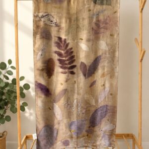 Patti scarf in moss green marigold dyed Habutai silk with fallen leaf eco prints and cotton tassels - SewMuchBetter