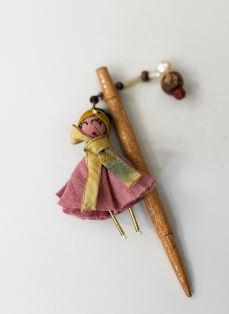 Handcrafted doll juda stick made from upcycled leftover fabric scraps - SewMuchBetter
