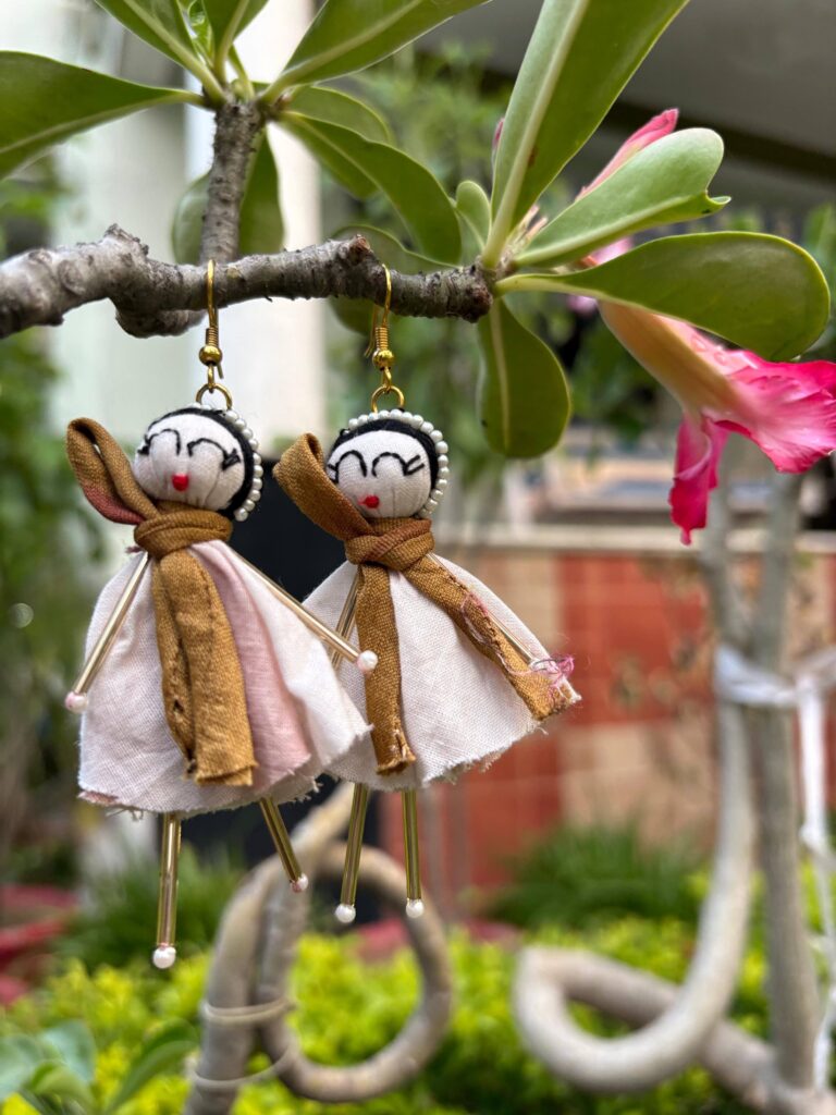 upcycled fabric doll earrings handmade SewMuchBetter